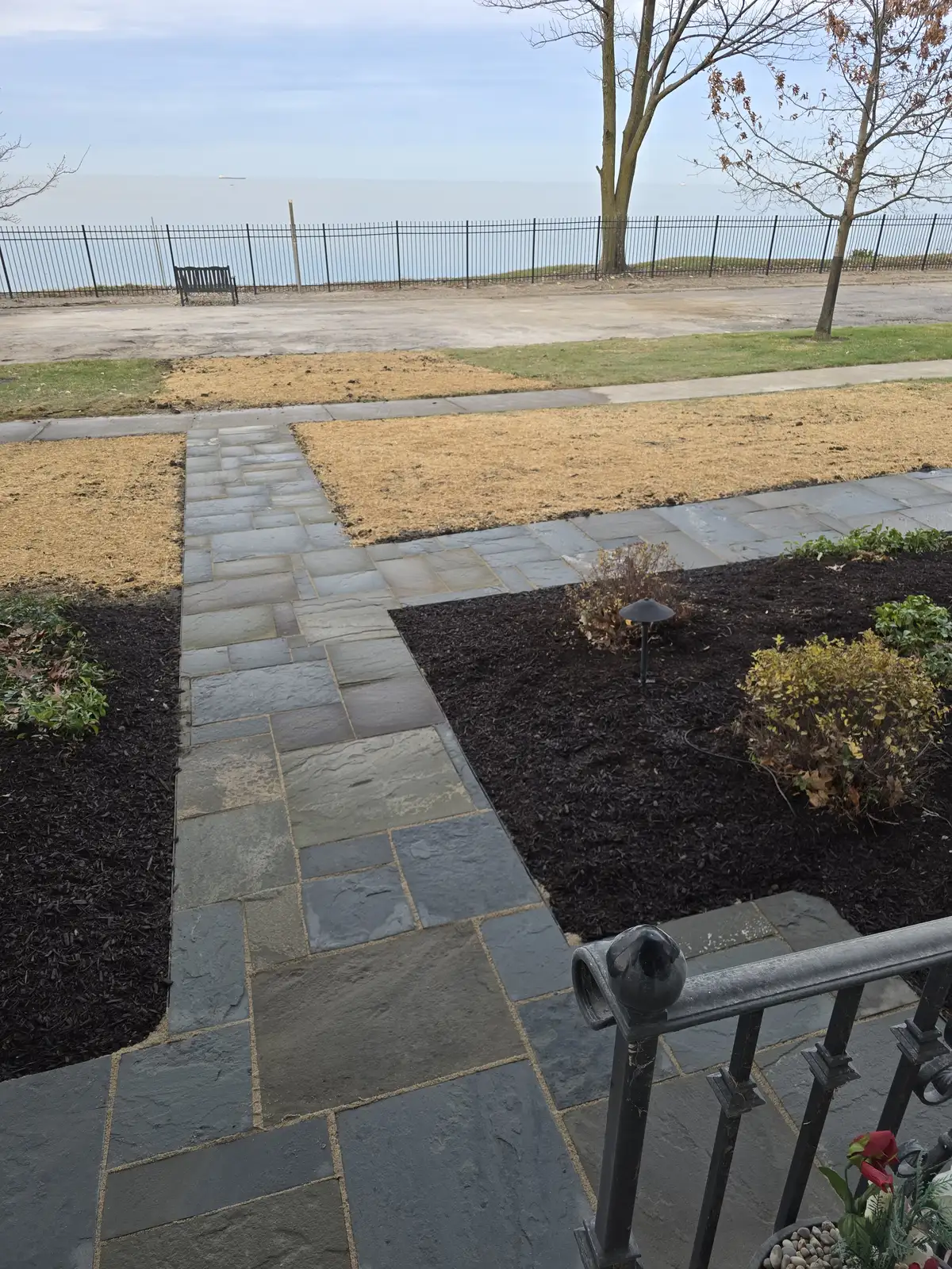Finished paver patio with integrated landscape edges