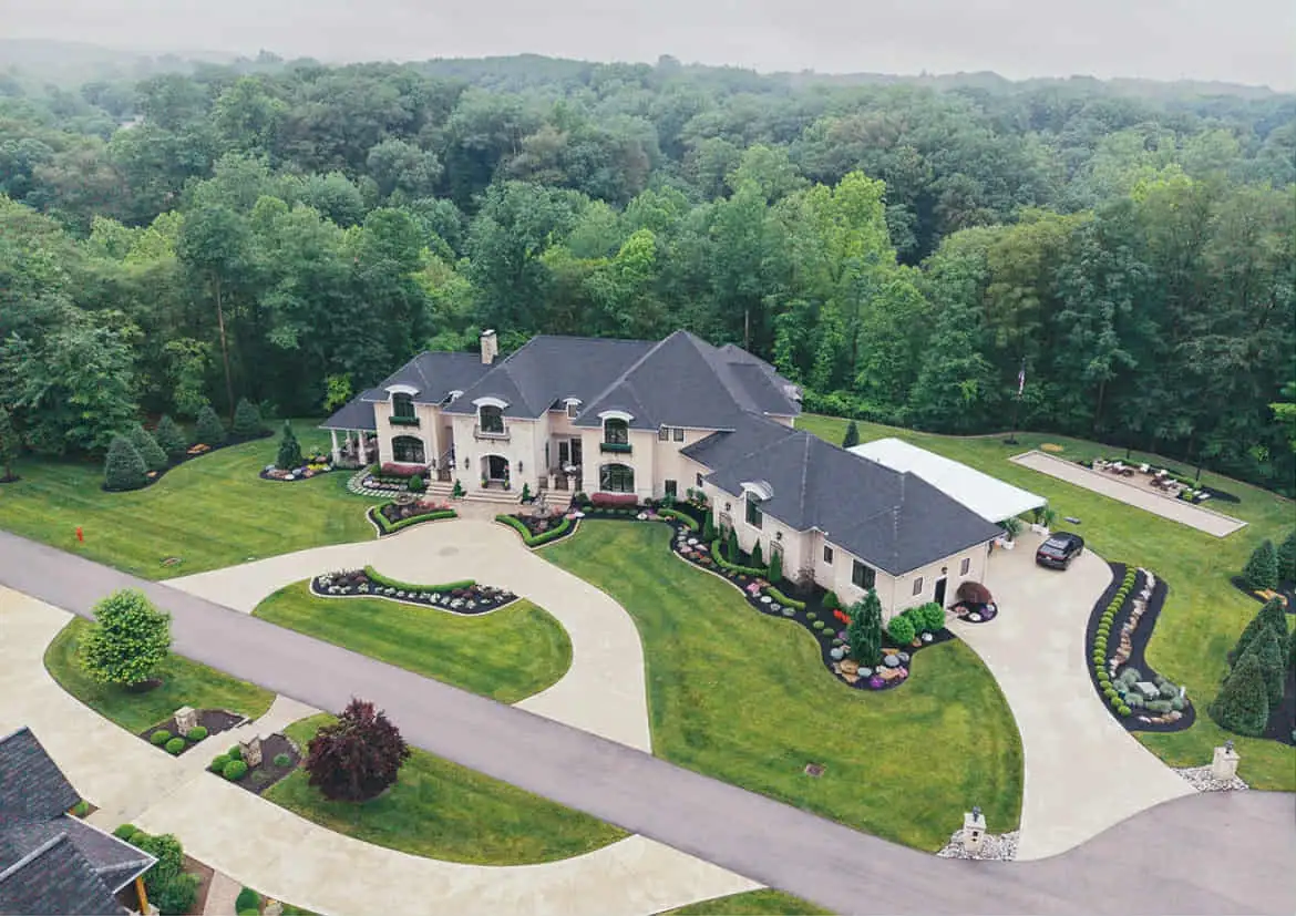 Aerial view of estate landscaping project