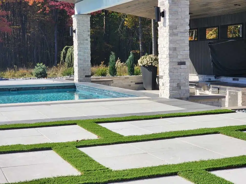 Pool-area synthetic turf installation